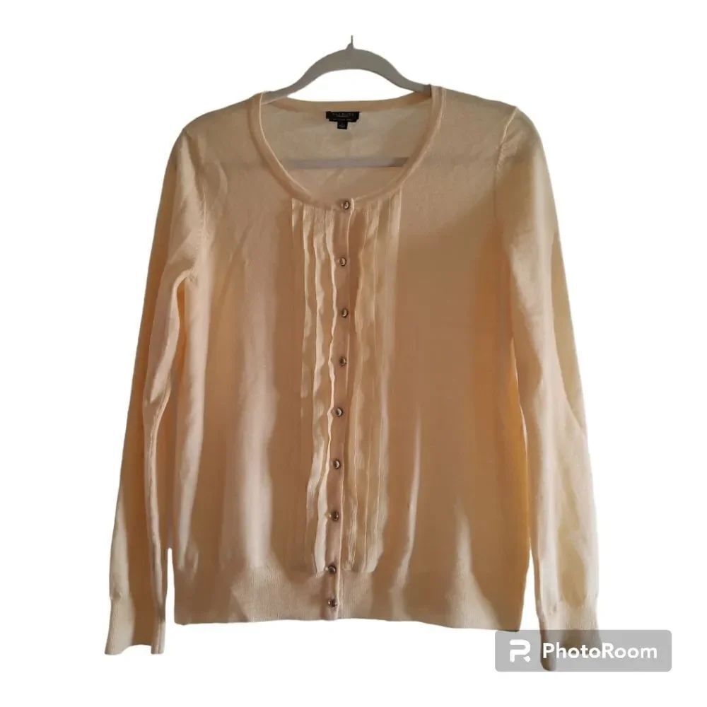 Talbots Merino Wool Collarless Button Down Cardigan Sweater